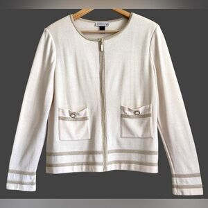 ST. JOHN SPORT Preppy Business Casual Elegant Santana Knit Full Zip Cardigan L